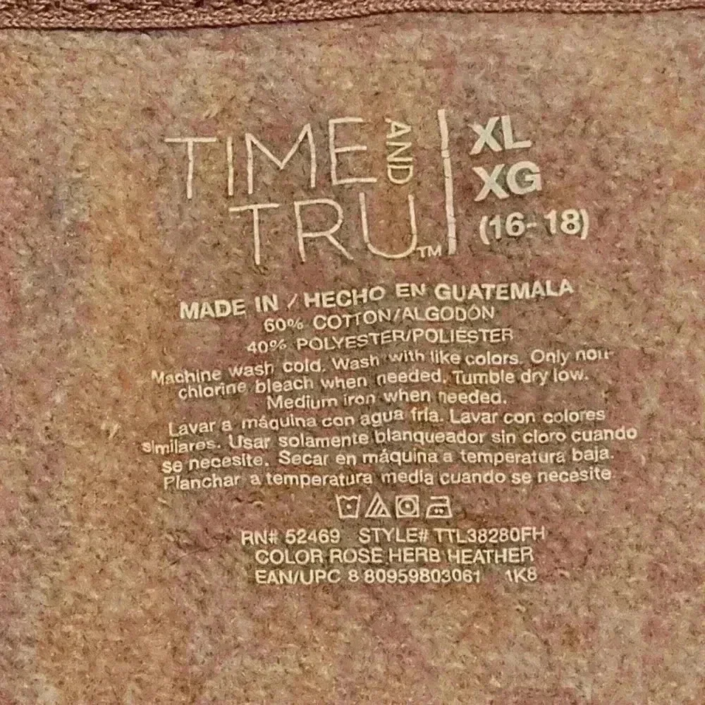 Time and tru, XL girls pink hoodie, 60% cotton, 40% polyester - Picture 9 of 10